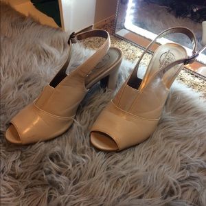 Nude open toed chunky heel